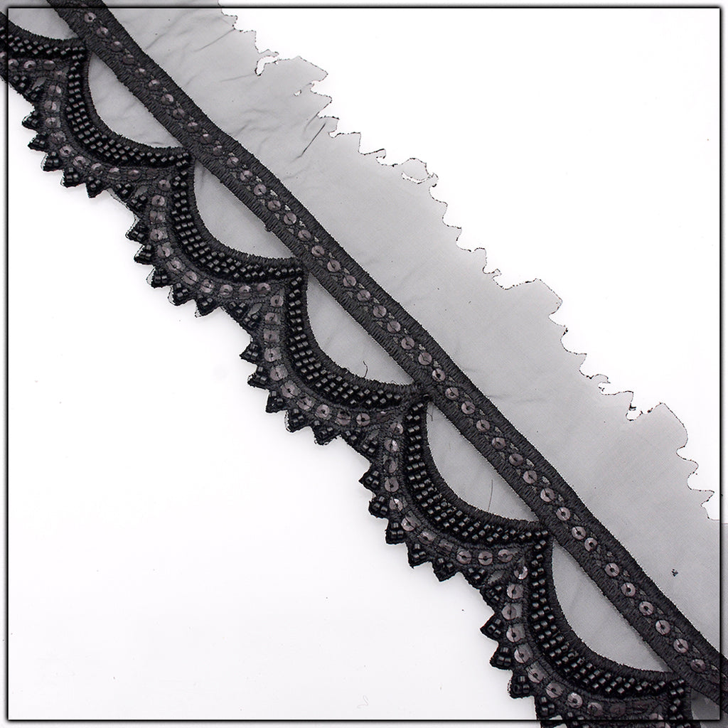 Fancy Glass Beads Net Lace