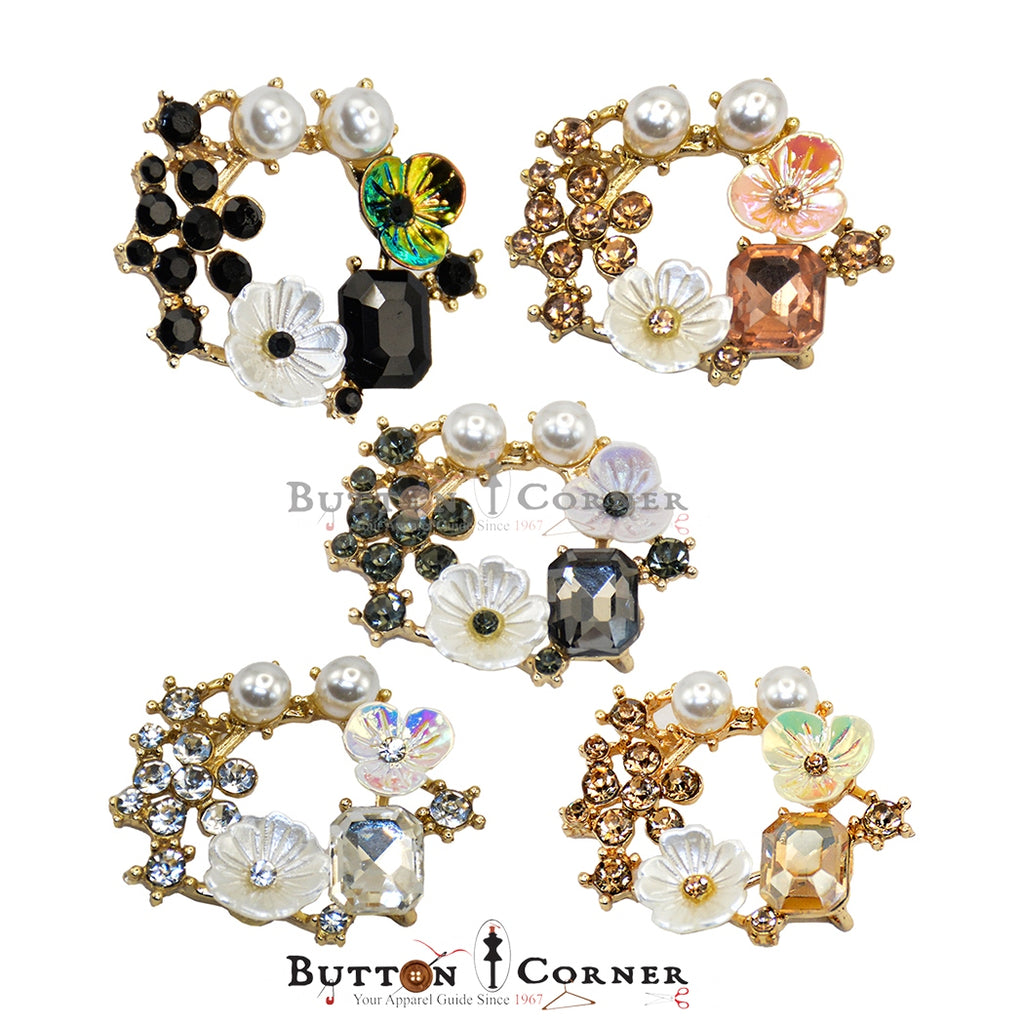 Pearl & Crystal Flower Fancy Button