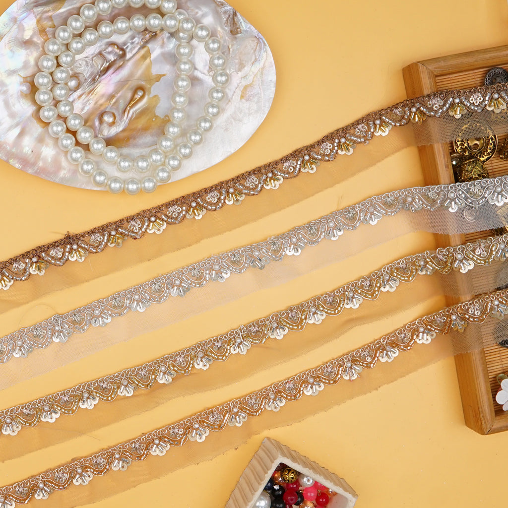 Fancy Metallic Yarn Glass Beads Lace