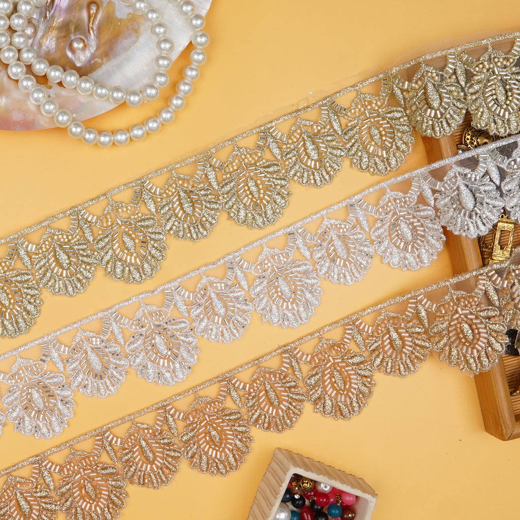 Fancy Metallic Yarn Glass Beads Lace