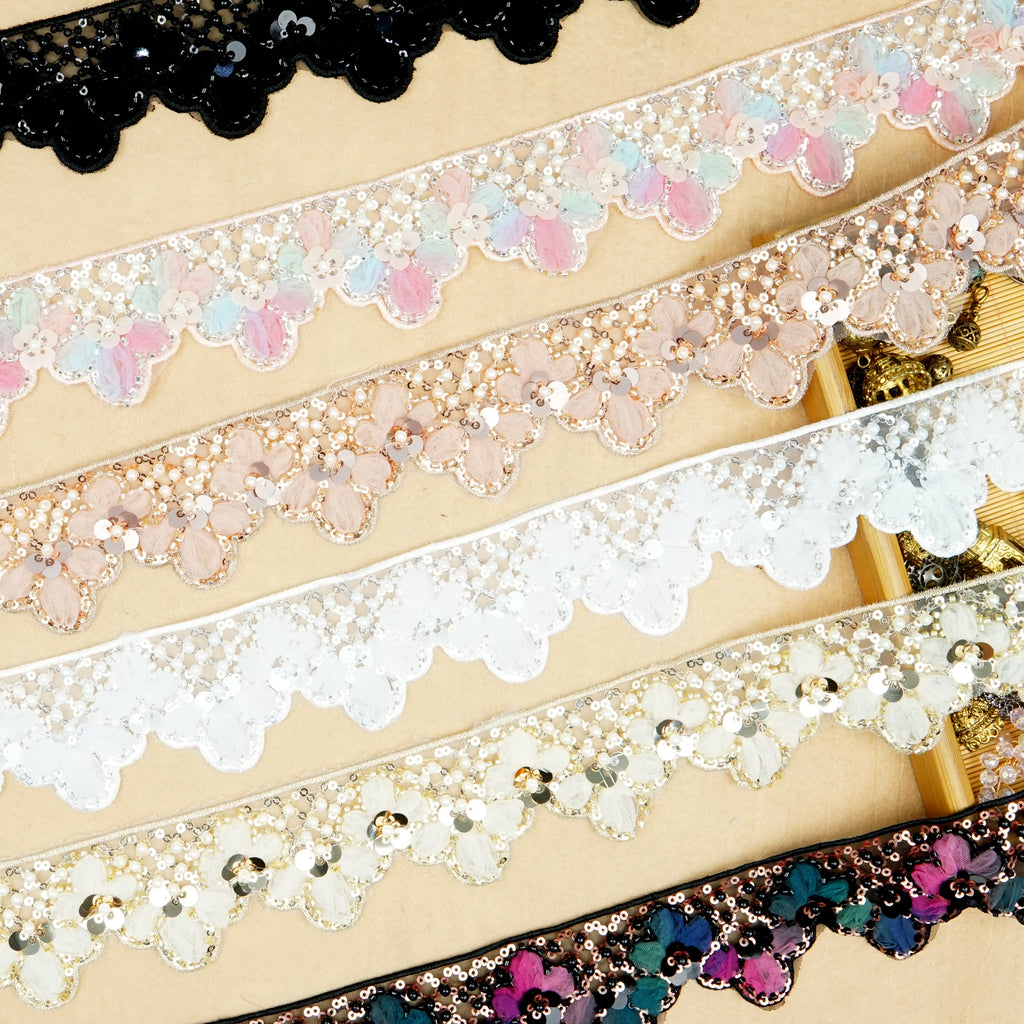 Fancy Glass Beads Sequence Lace