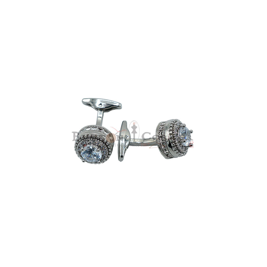 Traditional Zircon Stone Round Cufflink