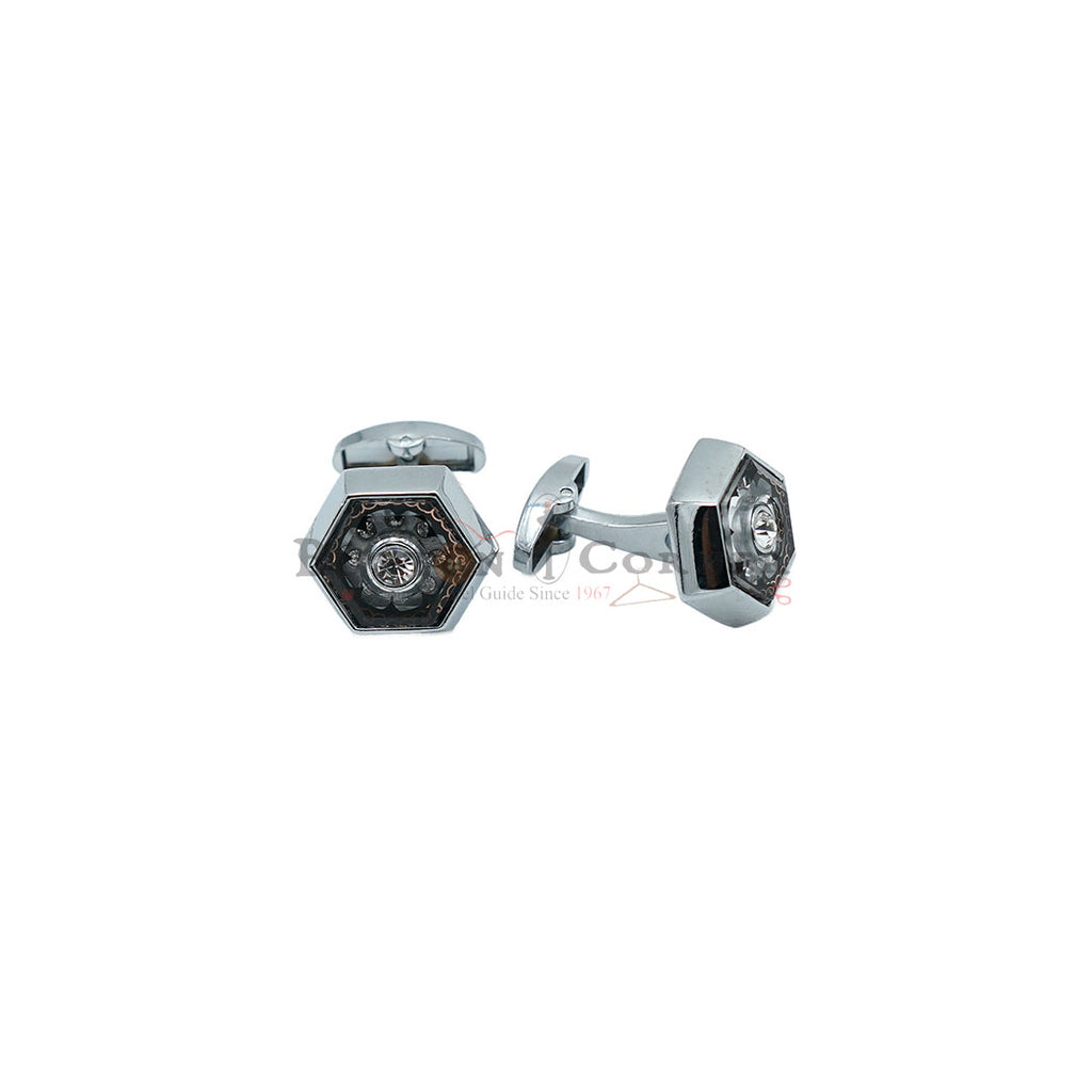 Silver Plated Gemstone Hexagon Cufflink