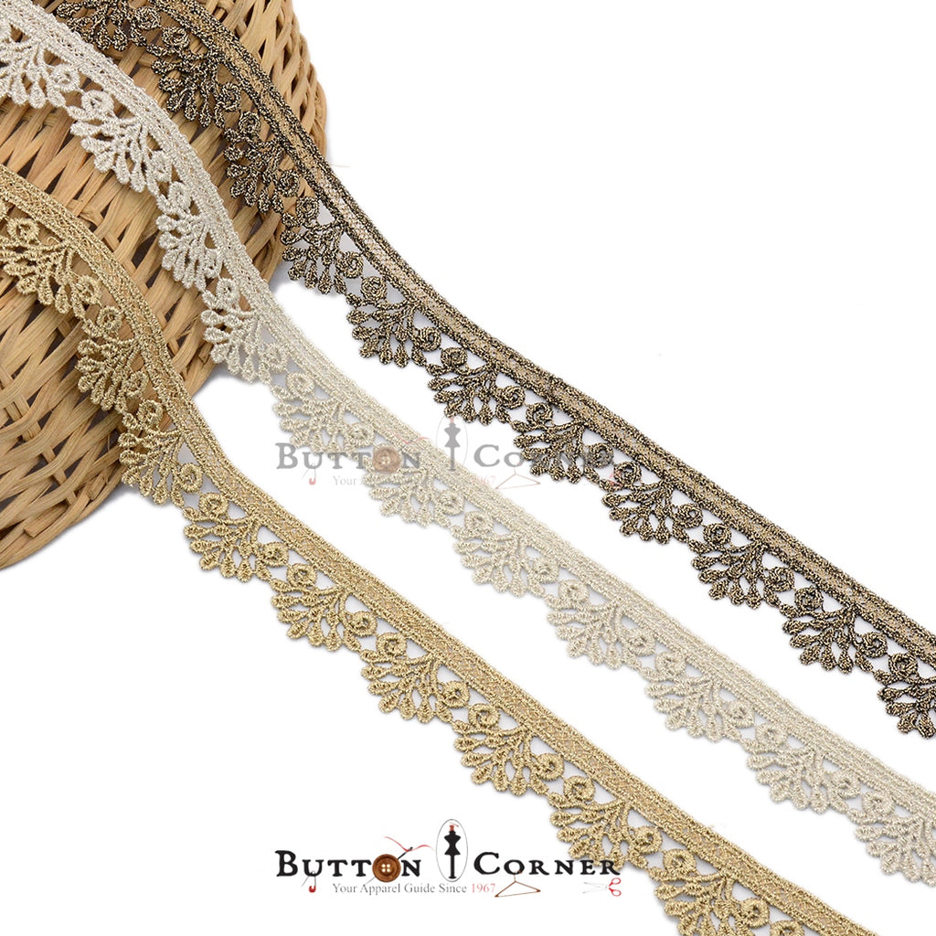 One Side Border Metallic Yarn Lace