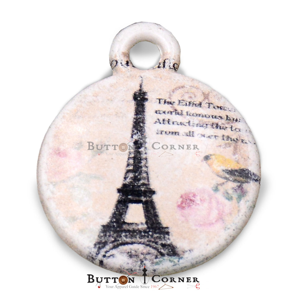 Round Shape Print Eiffel Tower Charm
