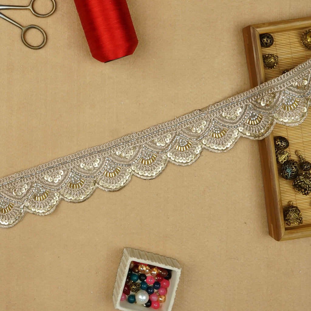 Fancy Metallic Yarn Glass Beads Lace