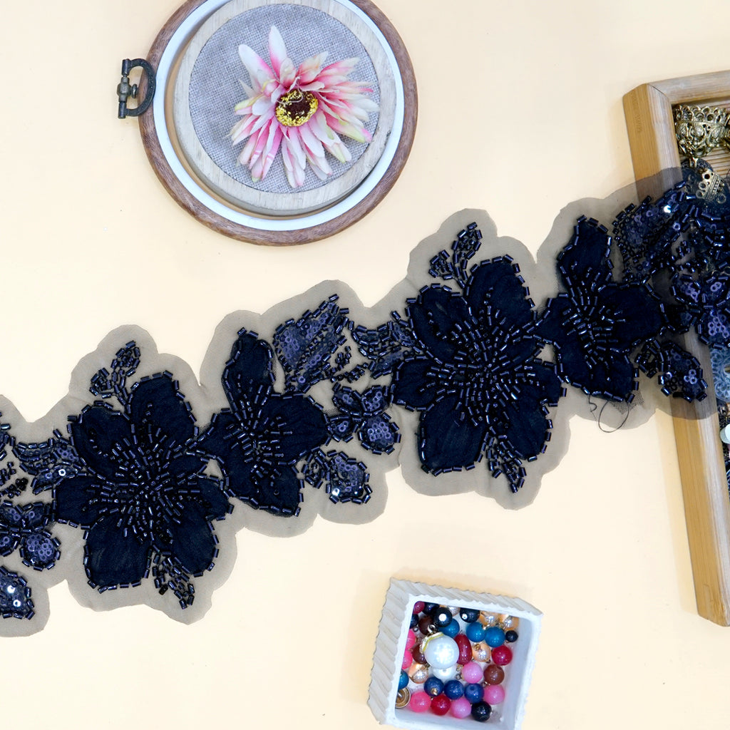Fancy Glass Beads Sequence Lace