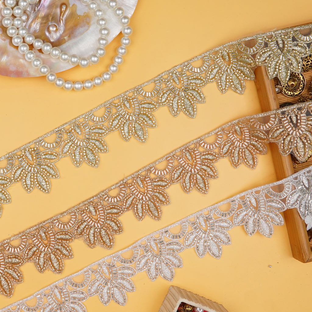 Fancy Metallic Yarn Glass Beads Lace