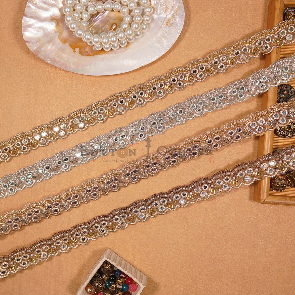 Fancy Metallic Yarn Glass Beads Lace