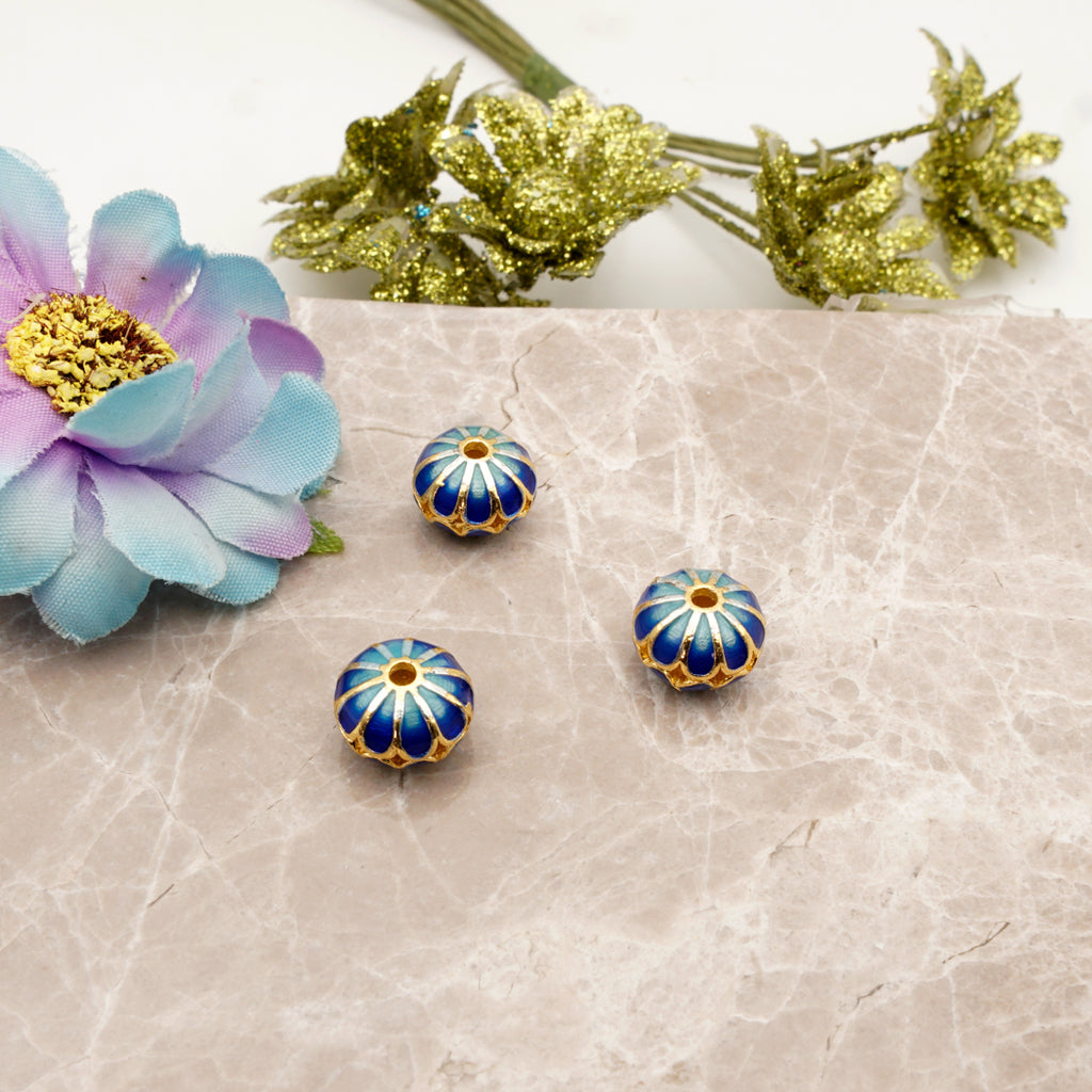 Floral Pattern Cloisonne Flat Beads