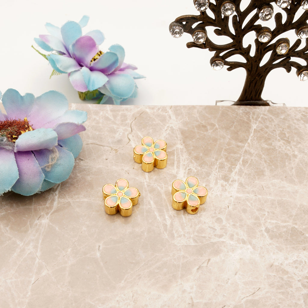 Enamel Coated Oval Flower Beads