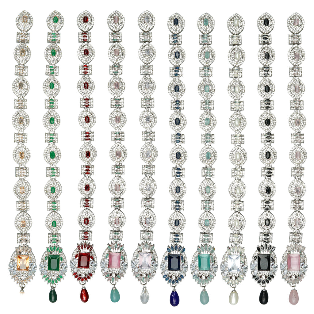 Silver Base Fany Kundan Button Patti