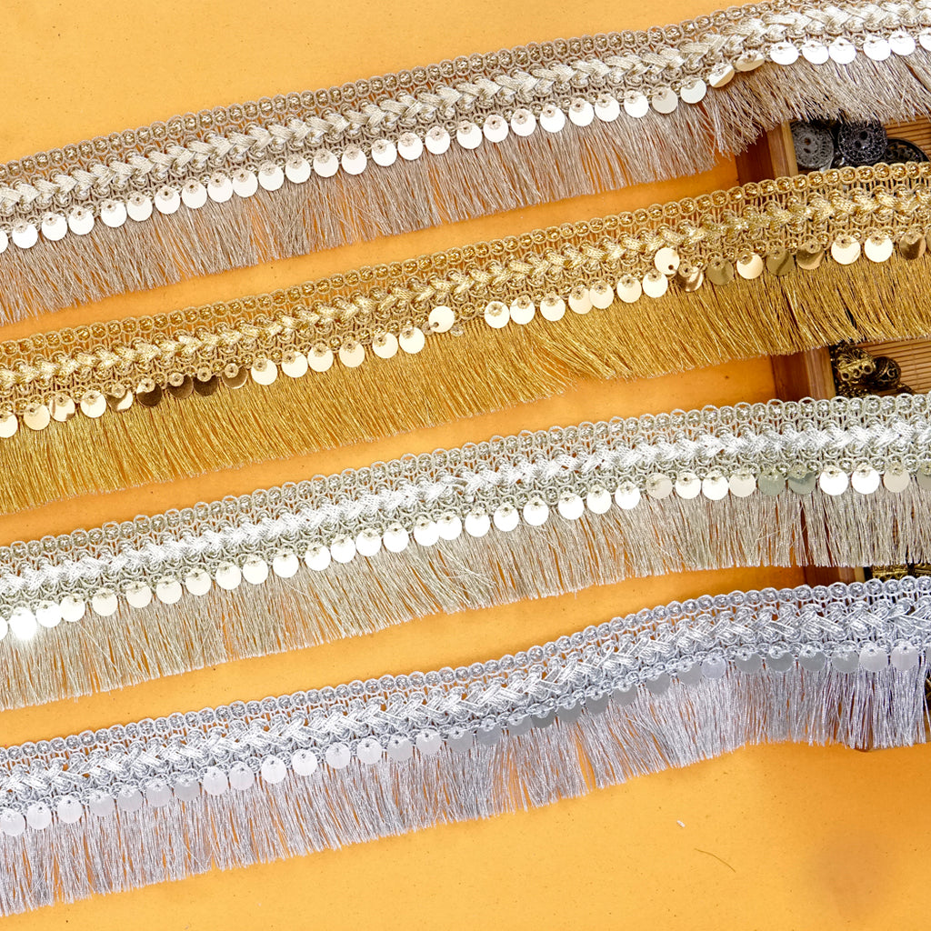 Fancy Metallic Yarn Sequence Hanging Lace