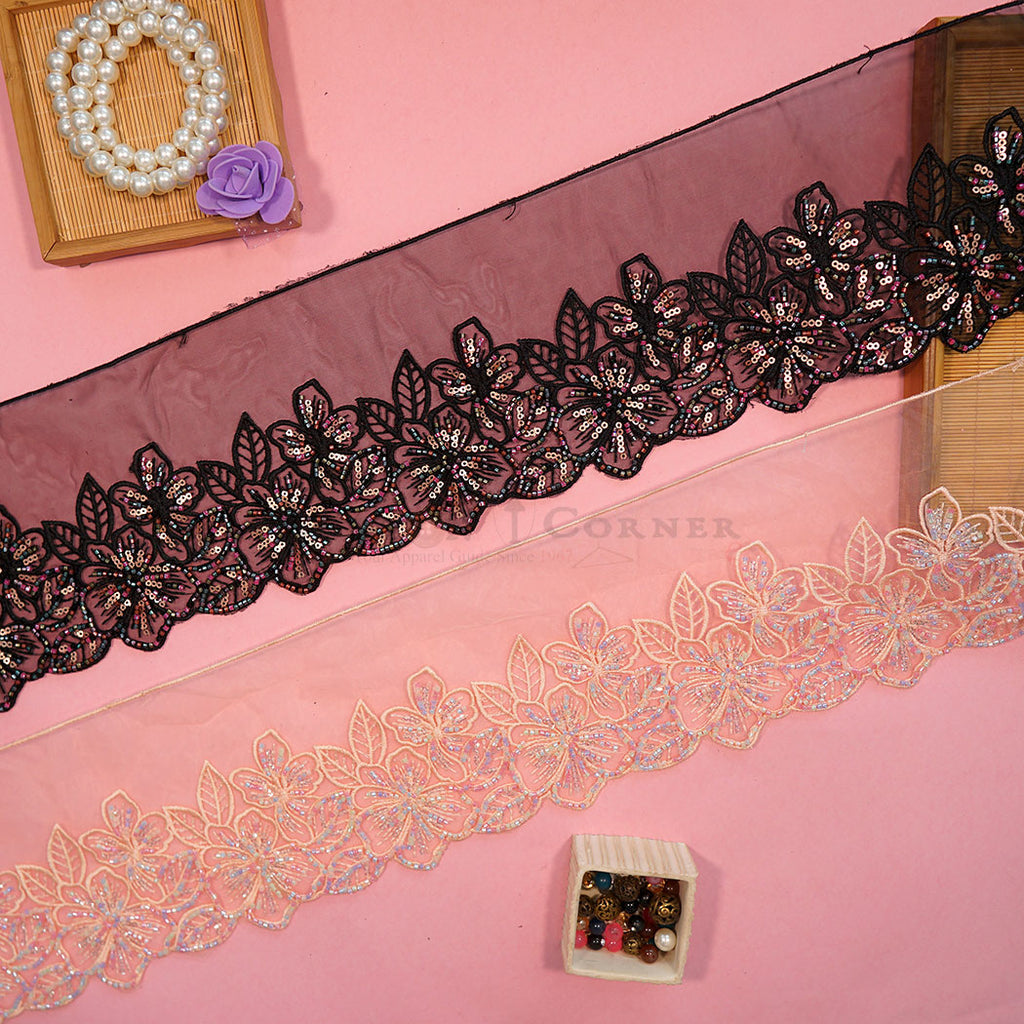 Fancy Glass Beads Sequence Lace