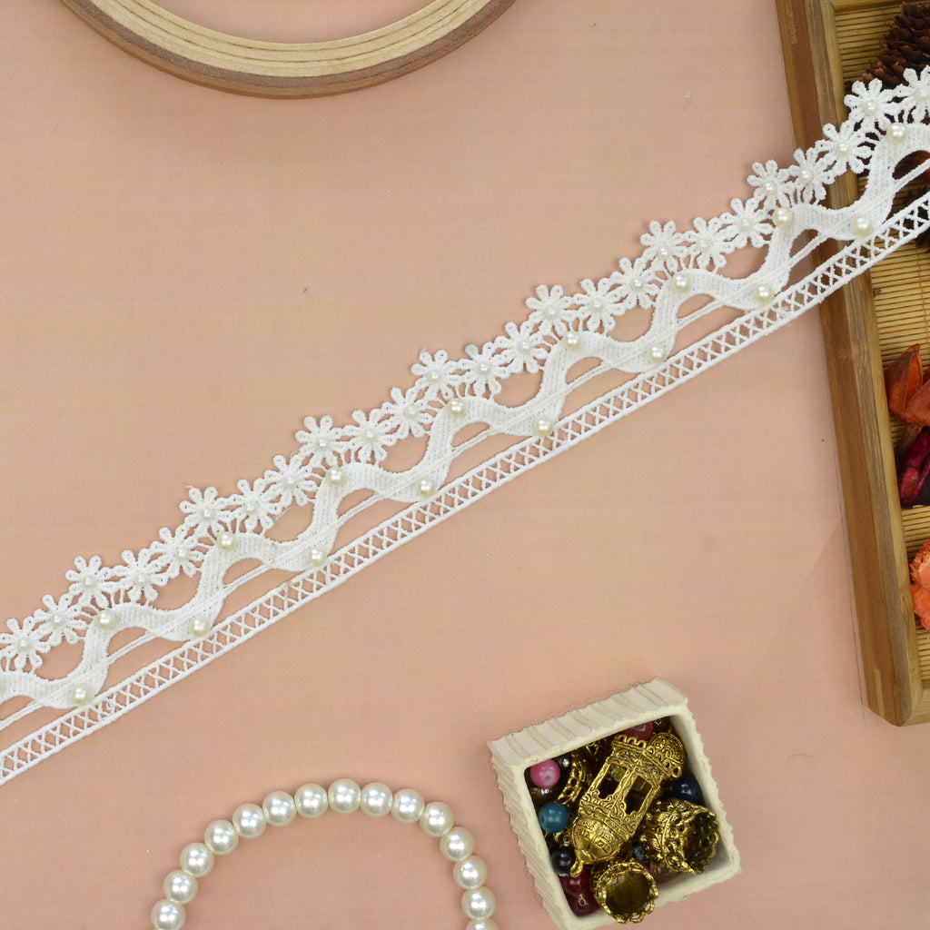 One Side Border Lace With Pearl