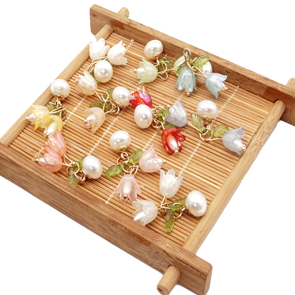 Double Tulip Leaf Drop Pearl Pendant