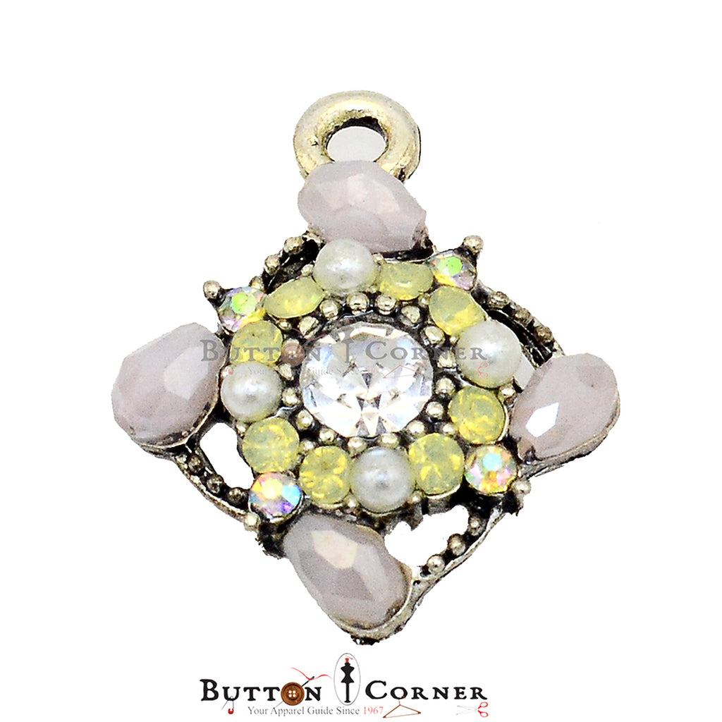 Square Shape Beads & Stones Hanging Button