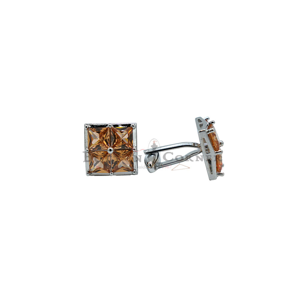 Silver Plated Zircon Stone Square Cufflink