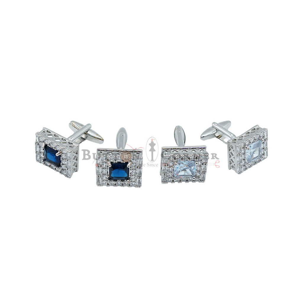 Silver Plated Crystal Zircon Square Cufflink