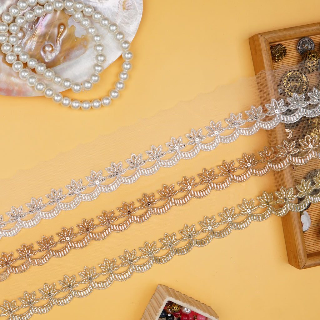 Fancy Glass Beads Sequence Lace