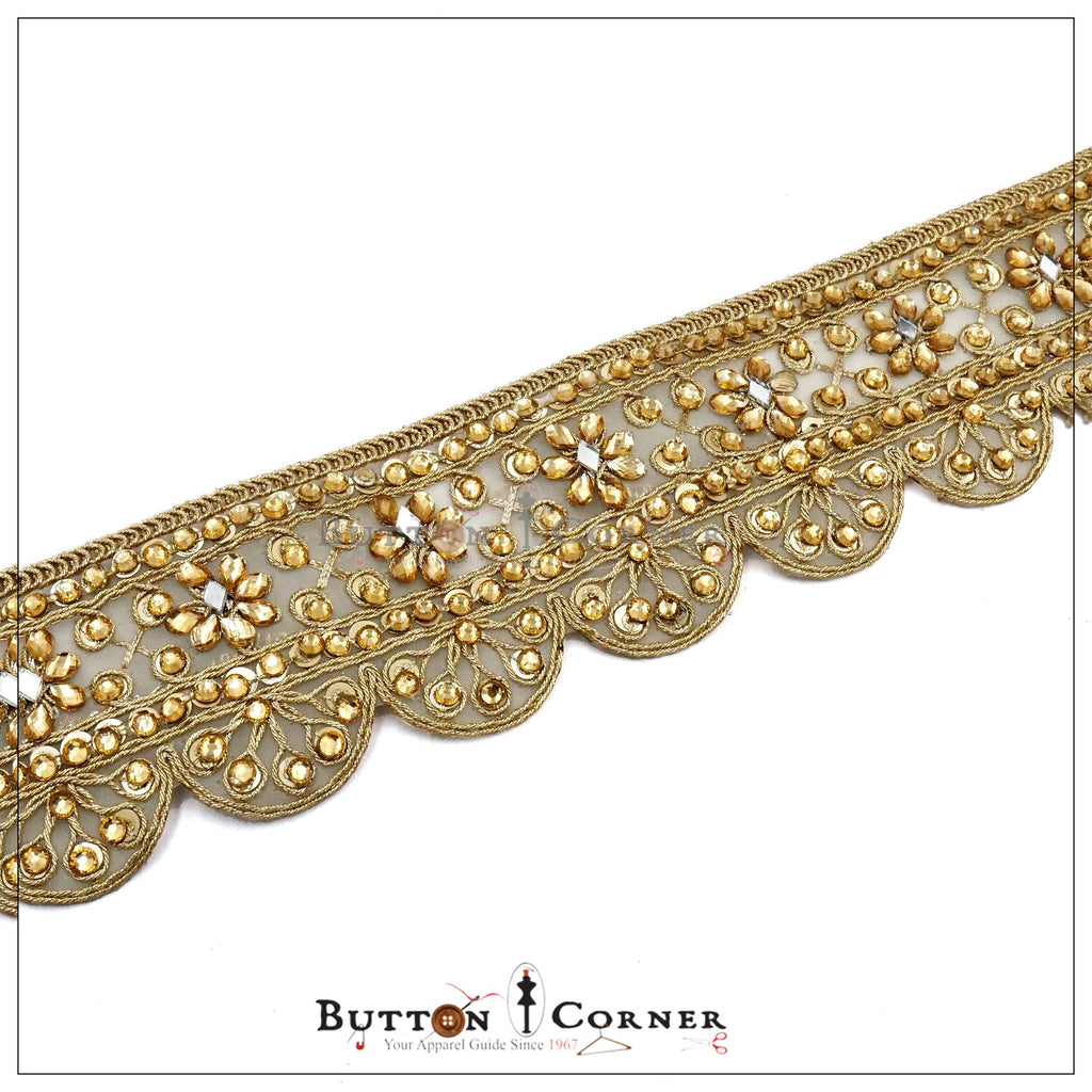 Fancy Metallic Yarn Kundan Lace