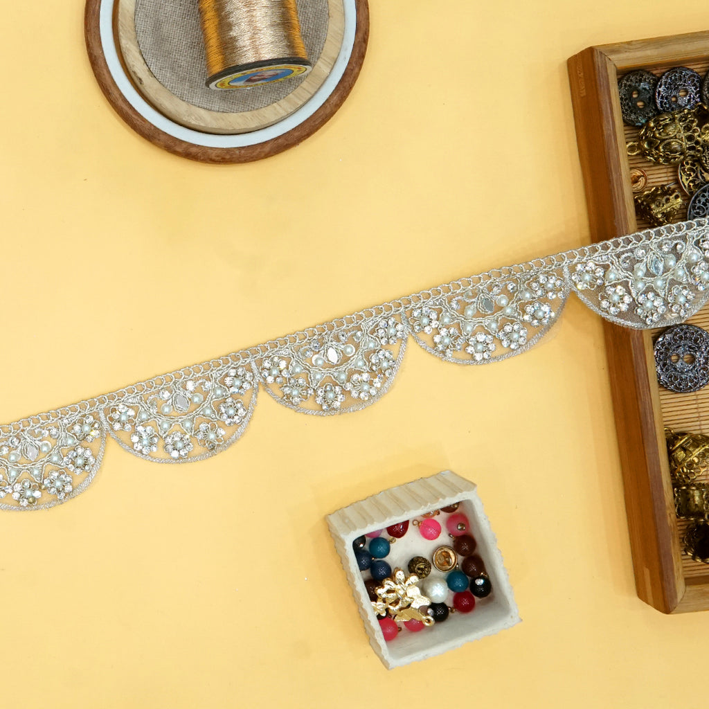 Fancy Metallic Yarn Rhinestone Lace