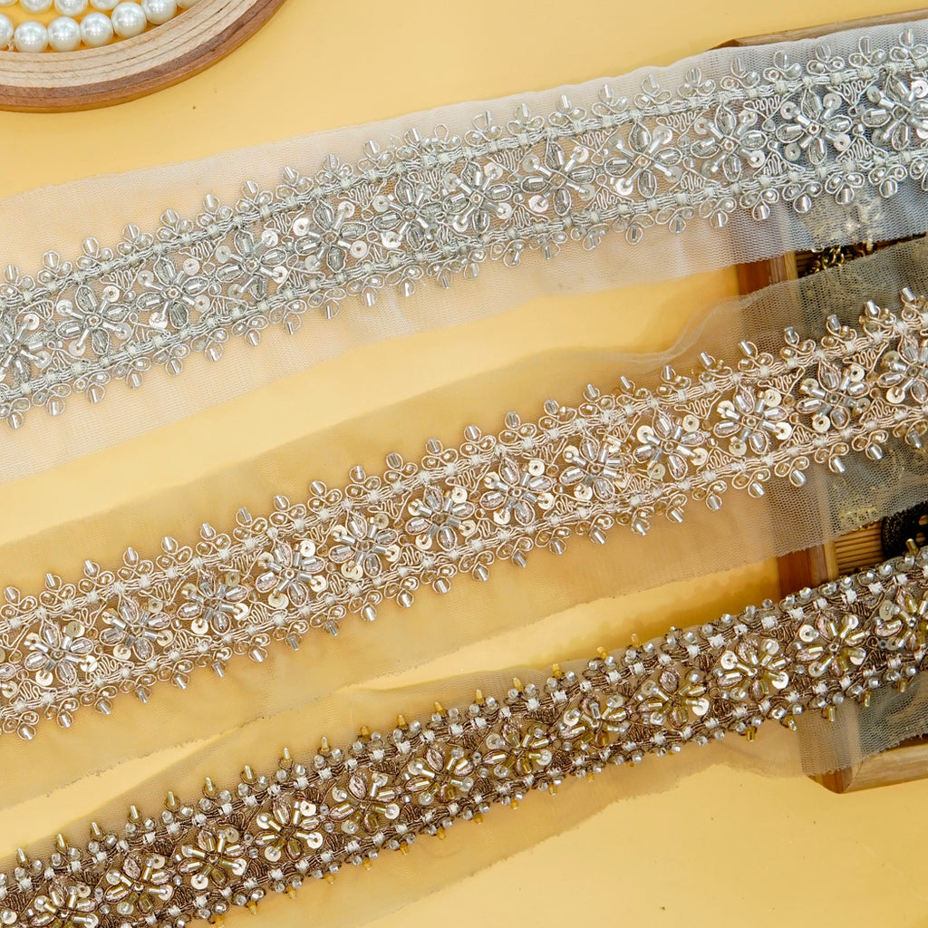 Fancy Glass Beads Sequence Lace
