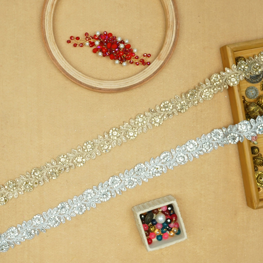 Fancy Metallic Yarn Crystal Lace
