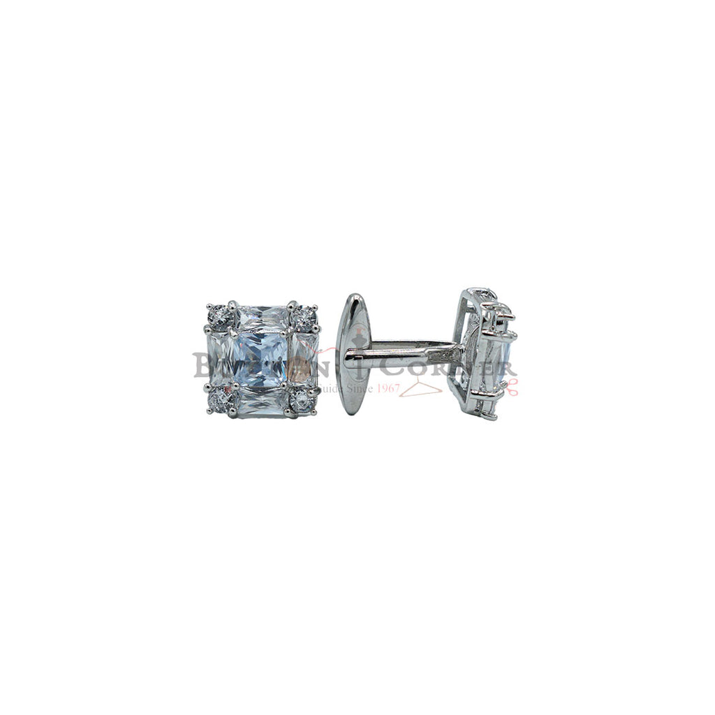 Silver Plated Zircon Stone Square Cufflink