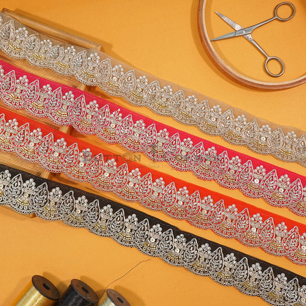 Fancy Metallic Yarn Glass Beads Lace