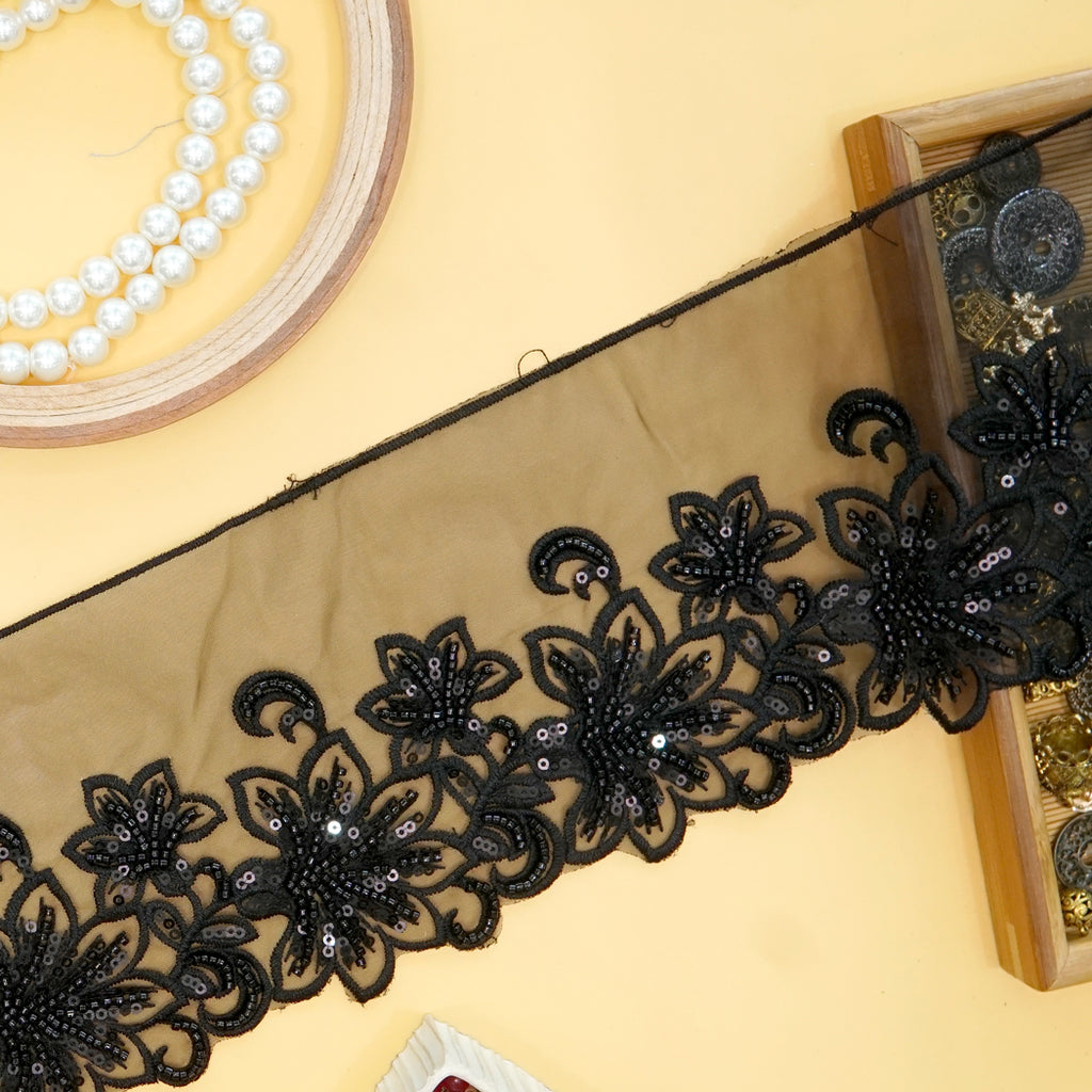 Fancy Glass Beads Sequence Lace