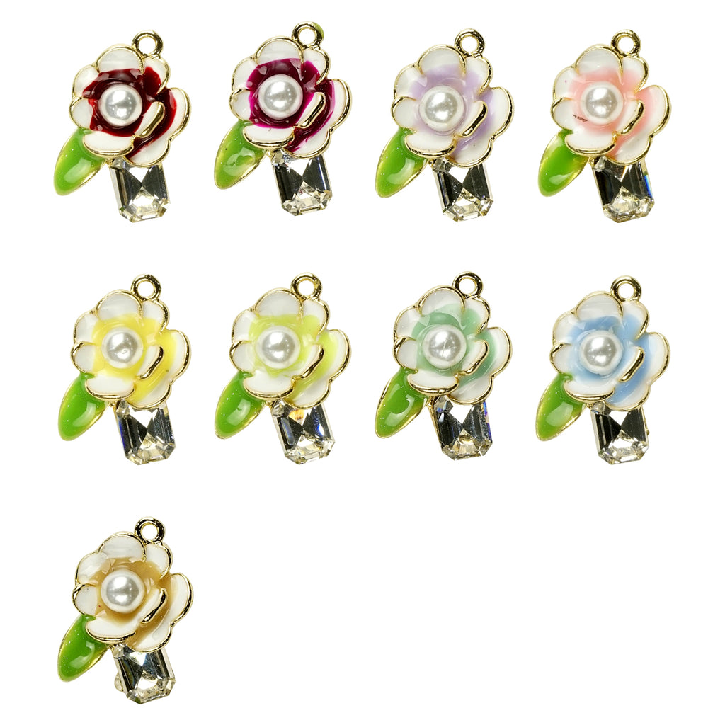 Enamel Coated Flower & Crystal Button