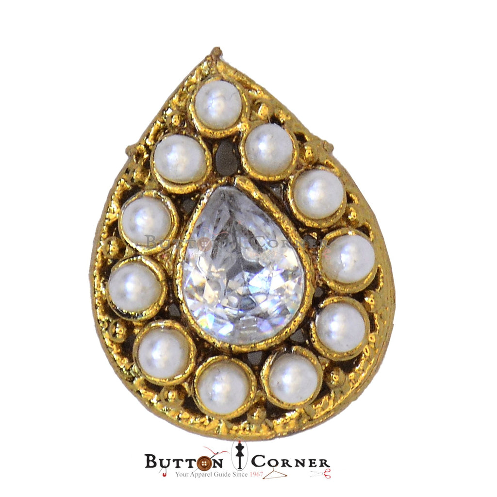 Drop Shape Fancy Pearl Crystal Button