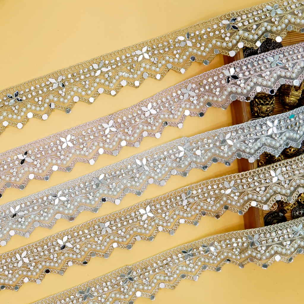 Metallic Yarn Mirror Rhinestone Fancy Lace