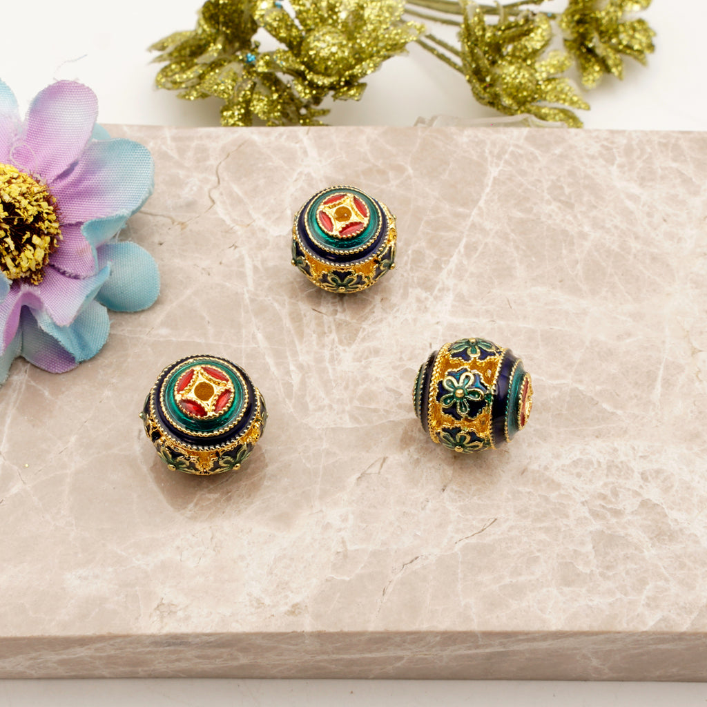 Blue Enamel Flower Spacer Beads