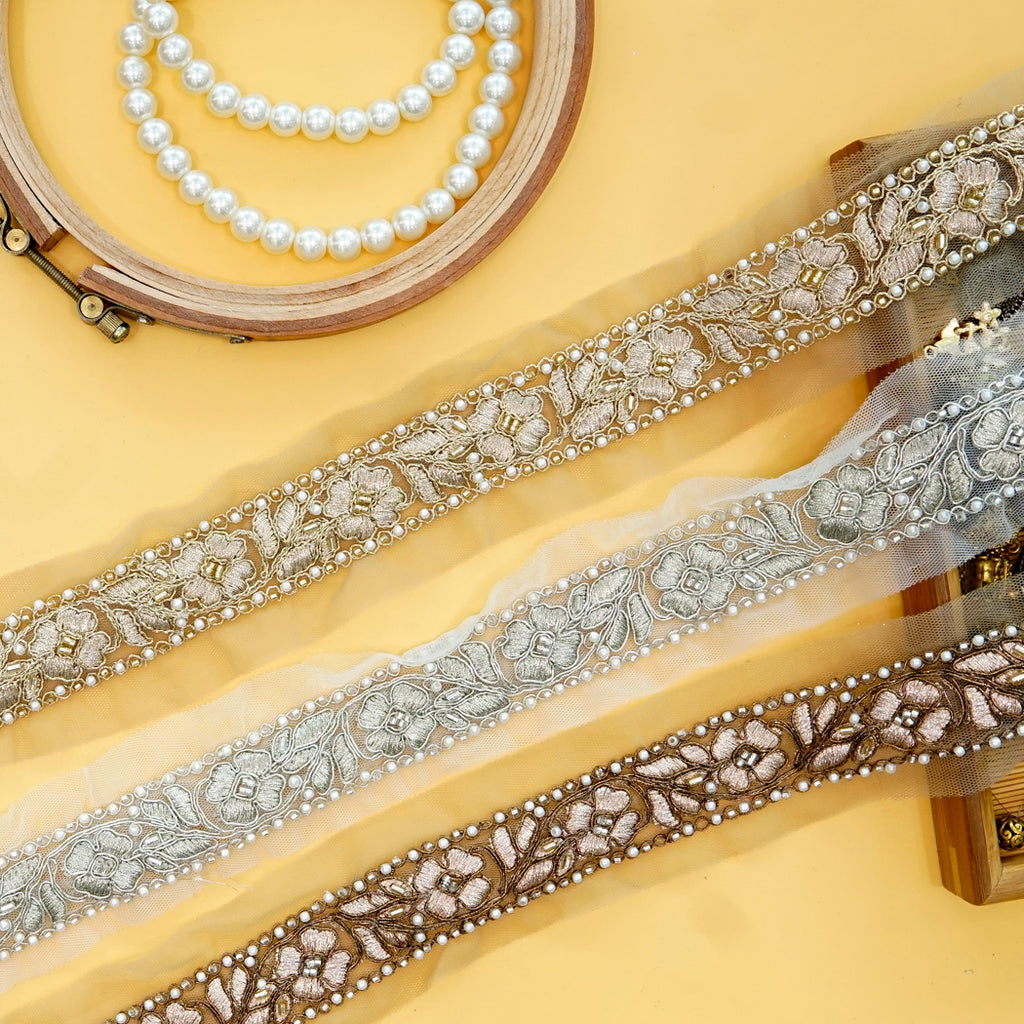 Metallic Yarn Rhinestone Fancy Lace