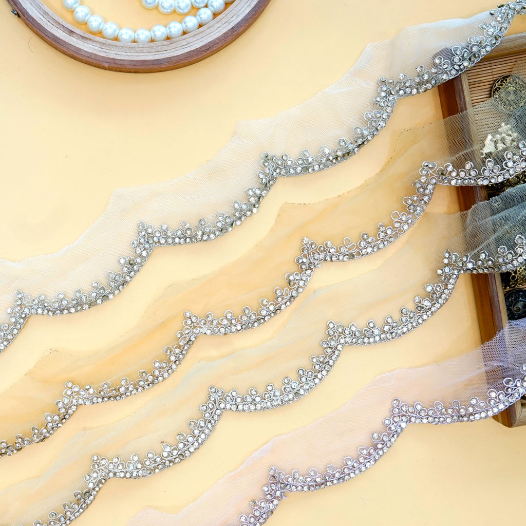 Metallic Yarn Rhinestone Fancy Lace