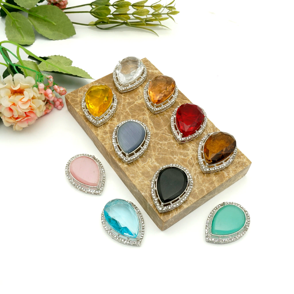 Silver Base Fancy Kundan Button