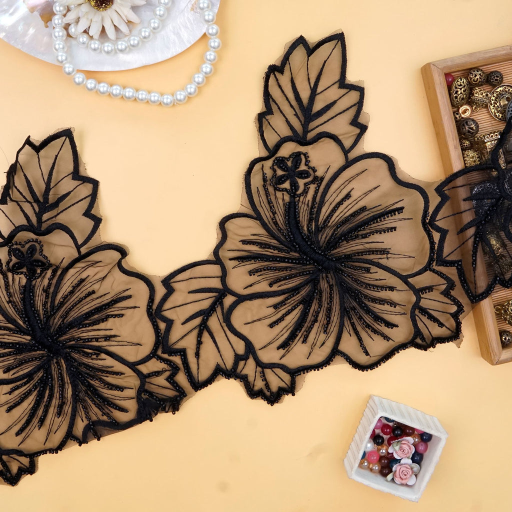 Fancy Glass Beads Sequence Patch Lace