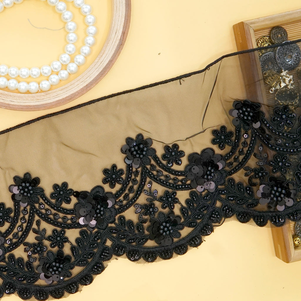 Fancy Glass Beads Sequence Lace