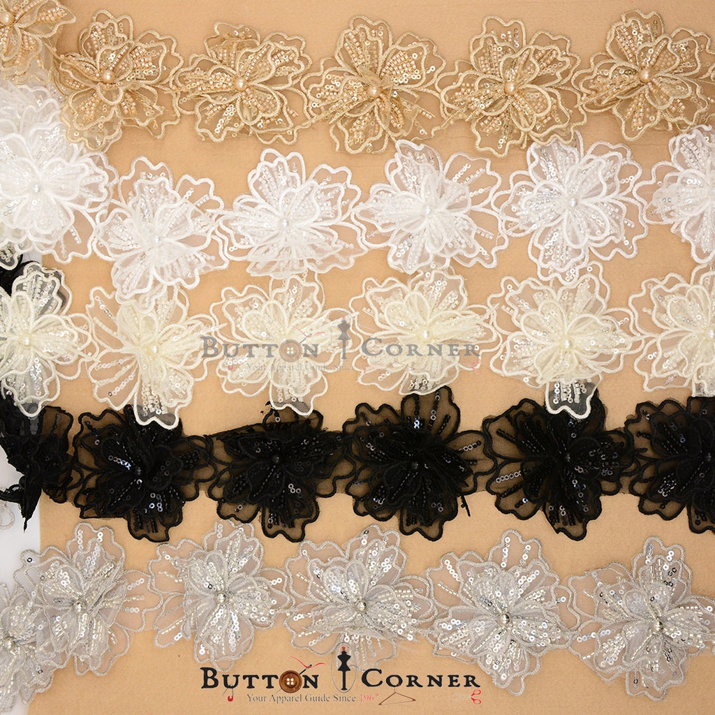 Fancy Glass Beads Sequence Lace