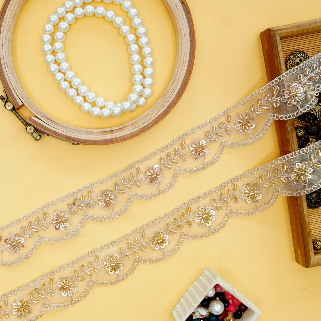 Fancy Glass Beads Sequence Lace