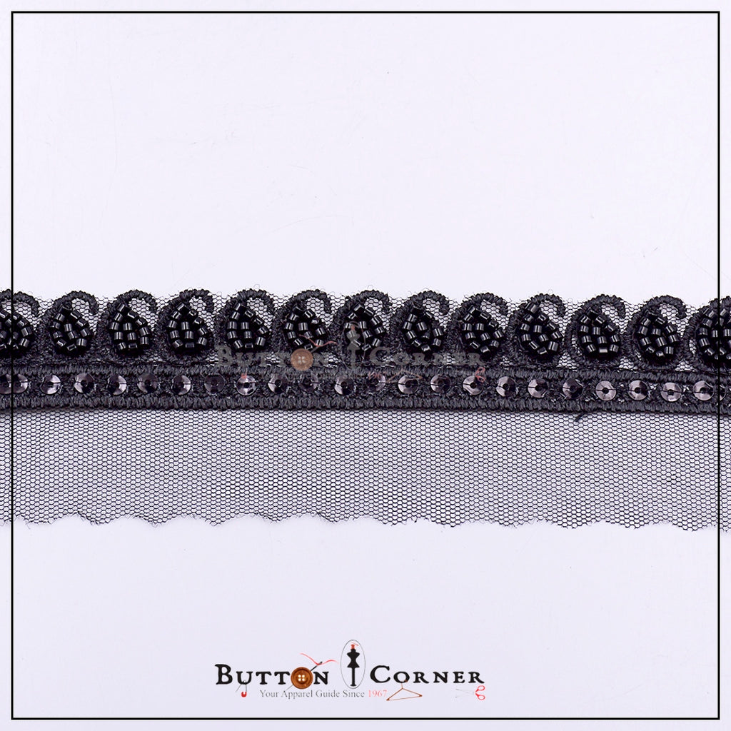 Fancy Glass Beads Net Lace