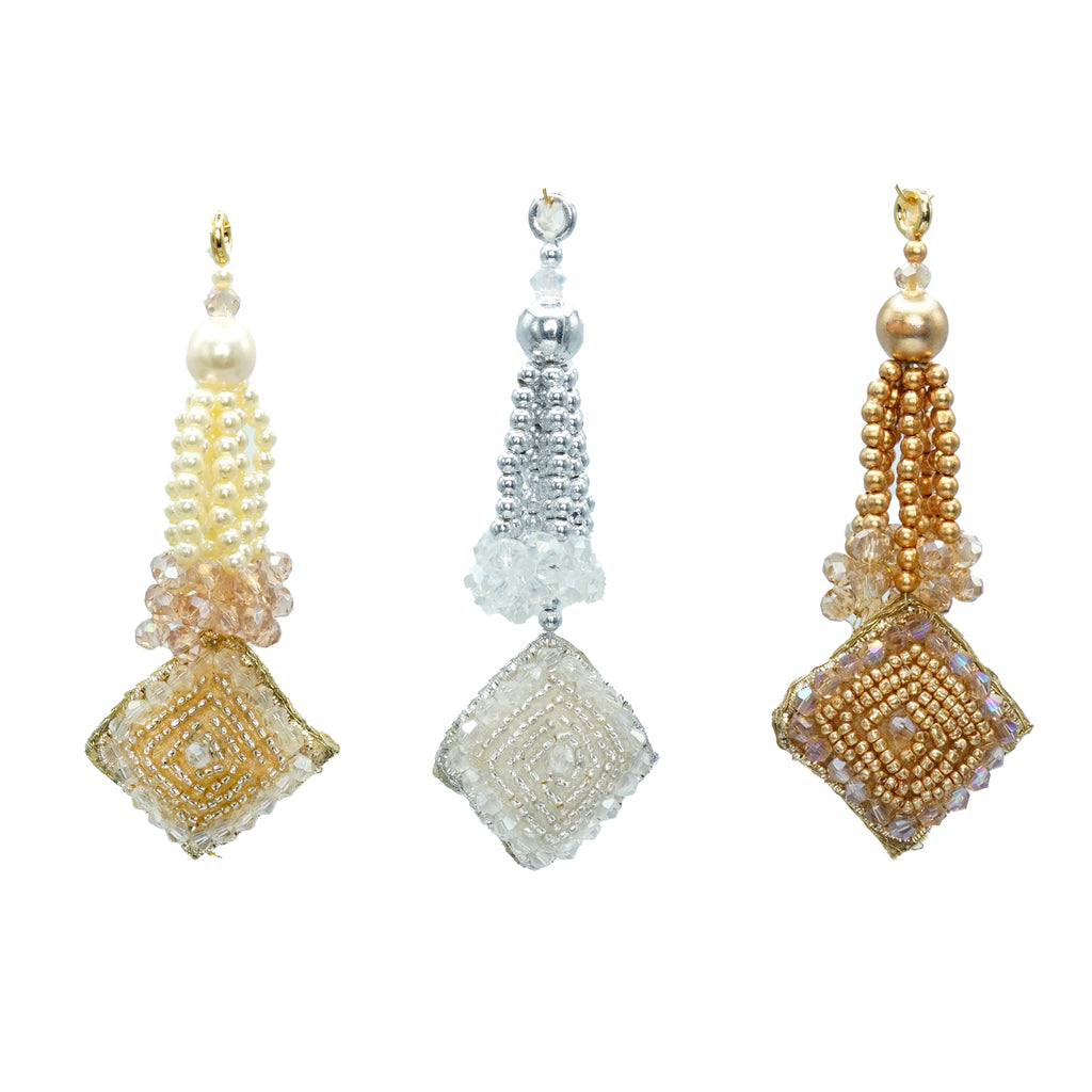 Rhombus Design Pearl Crystal Tassel