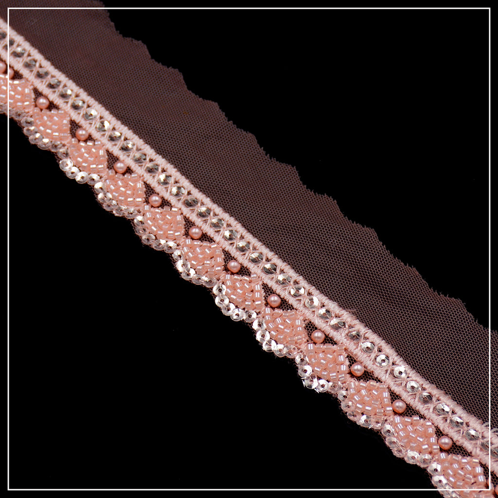 Fancy Glass Beads Net Lace