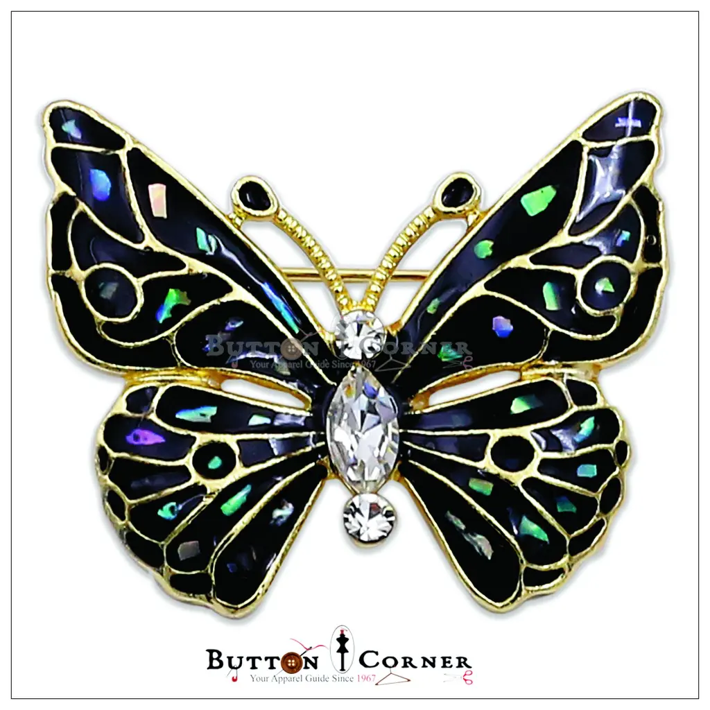 10343 Butterfly Center Stone Brooch Black Gold.webp