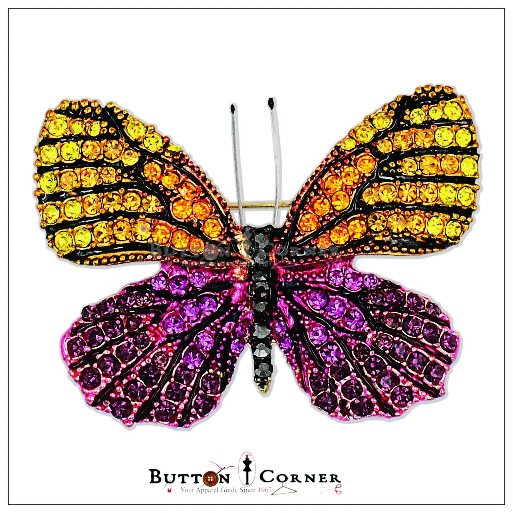 8897 Butterfly & Diamond Brooch Yellow Orange Pink.webp