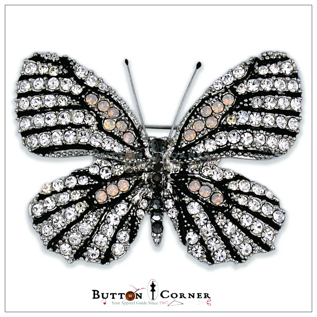 8897 Butterfly & Diamond Brooch Black Silver.webp