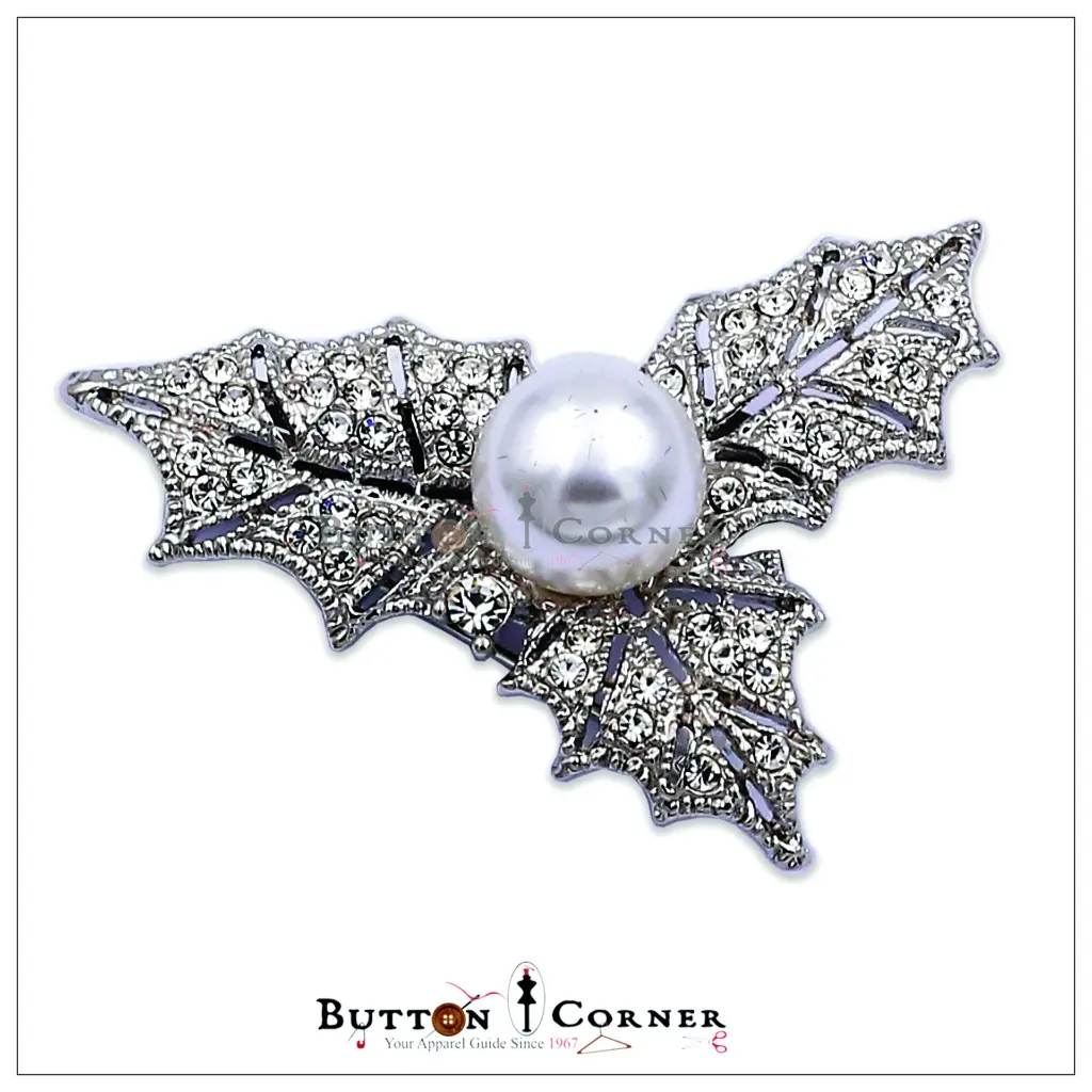 8025 Leaves Pearl Diamonds Brooh Silver.webp