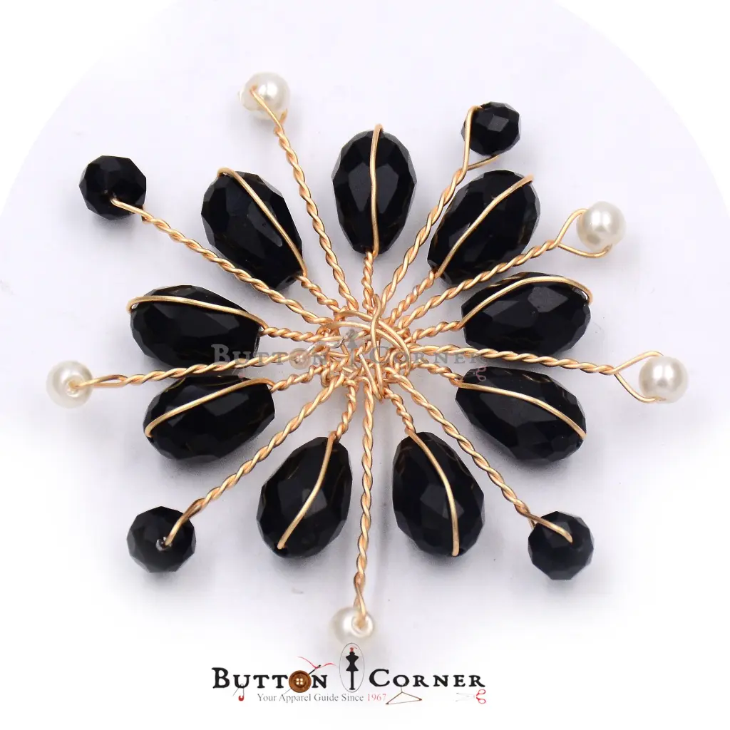 BCF043 Hand Made Flower brooche BLACK.webp